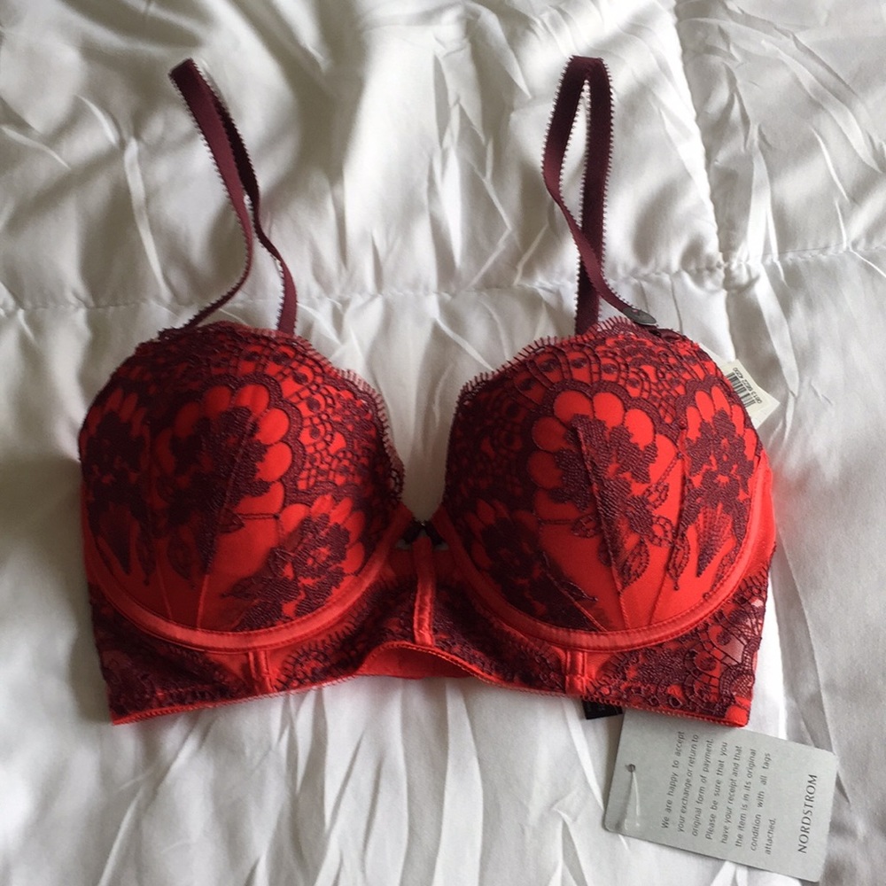 Nordstrom red and purple lace bra